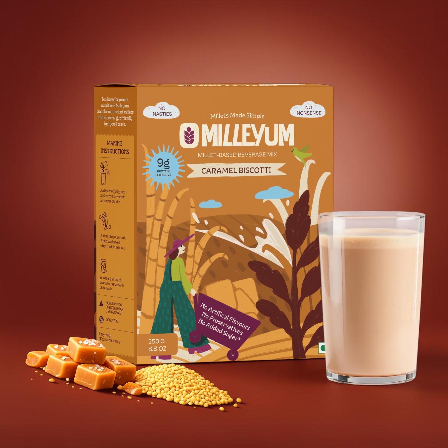 Caramel Biscotti Drink No Added Sugar High Protein Millet Mix That Actually Tastes Good